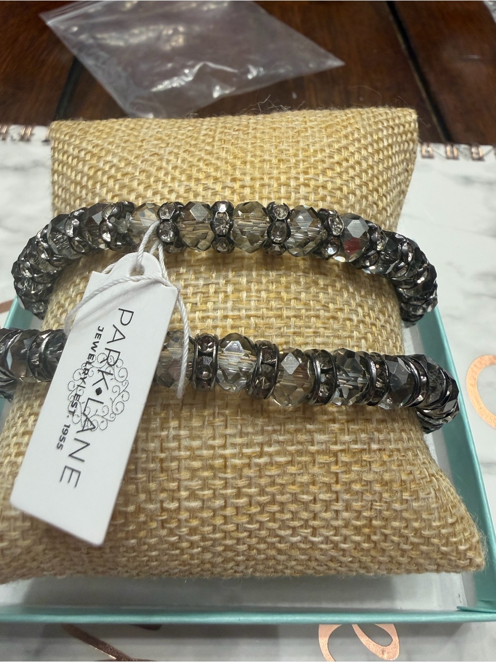 Park Lane Smoky Crystal Stretch Bracelet Duo - Gray/Silver Accents - Alpine
